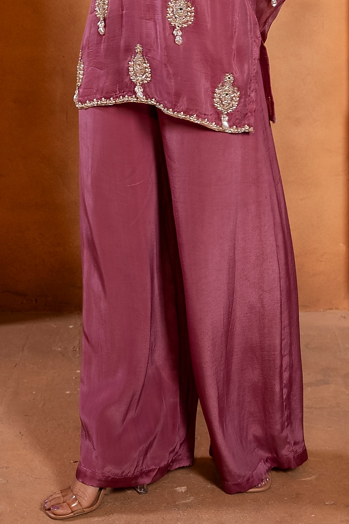 Mulberry Pink Silk Organza Pearl Embroidered Tunic Set by EnamourByRadha at Pernia's Pop Up Shop
