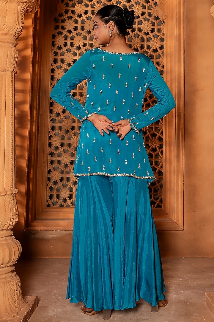 Sky Blue Upada Silk Wedding Sharara Set by EnamourByRadha at Pernia's Pop Up Shop