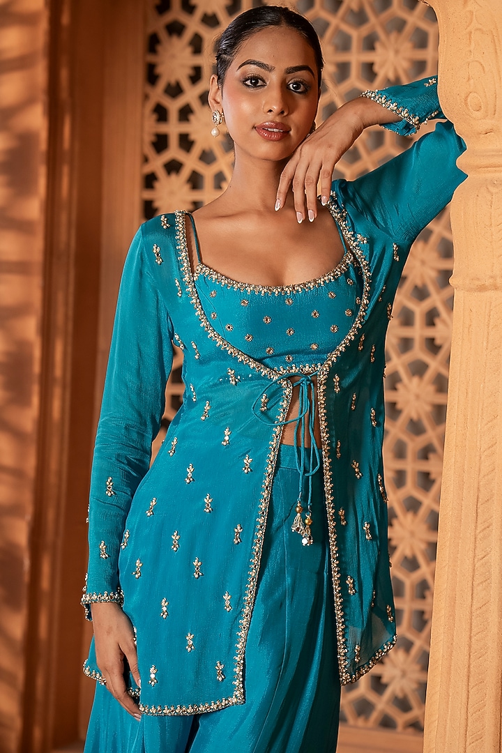 Sky Blue Upada Silk Wedding Sharara Set by EnamourByRadha at Pernia's Pop Up Shop