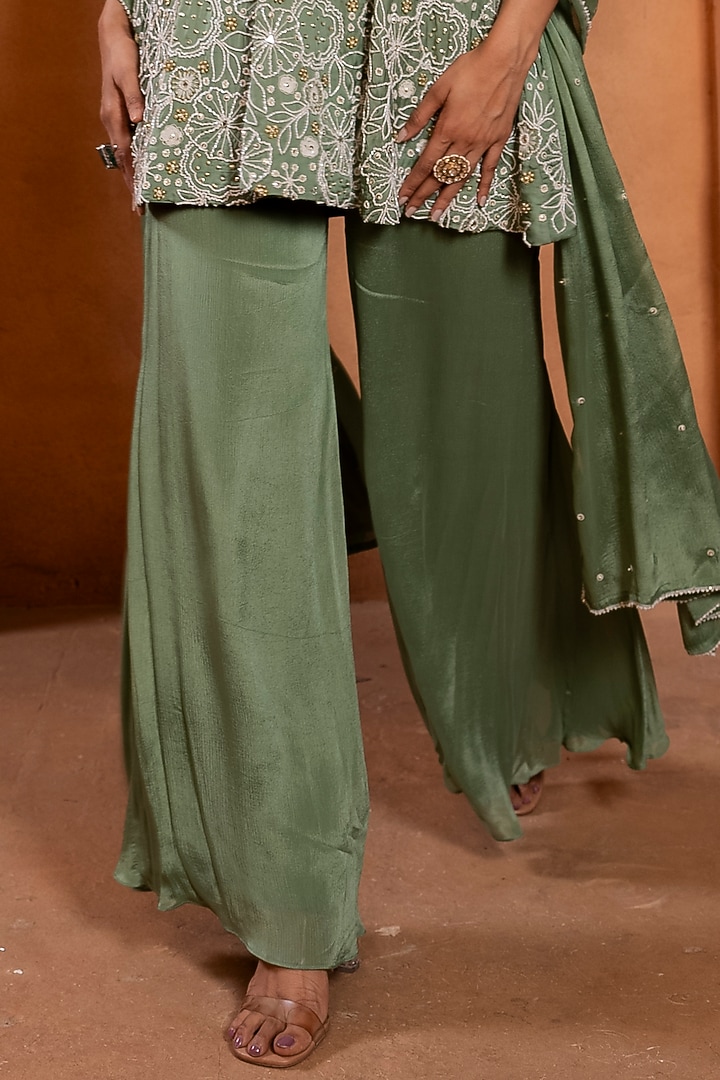Sea Green Silk Wedding Sharara Set by EnamourByRadha at Pernia's Pop Up Shop