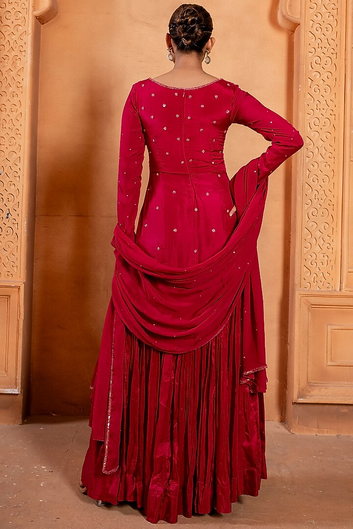 Pink Silk Pearl & Sequins Embroidered Wedding Anarkali Set by EnamourByRadha at Pernia's Pop Up Shop