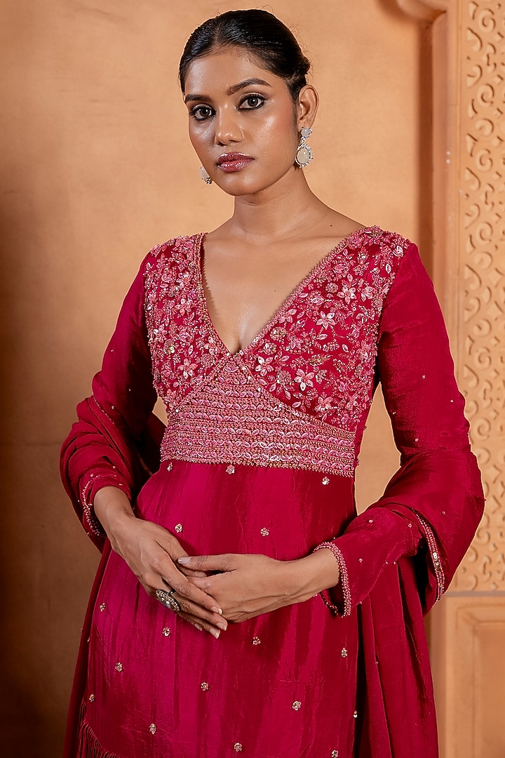 Pink Silk Pearl & Sequins Embroidered Wedding Anarkali Set by EnamourByRadha at Pernia's Pop Up Shop