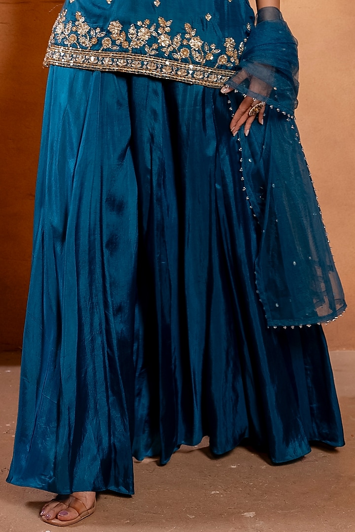 Peacock Blue Silk Wedding Sharara Set by EnamourByRadha at Pernia's Pop Up Shop