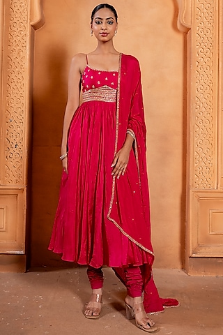 Gulabi Pink Silk Zardosi & Sequins Embroidered Anarkali Set by EnamourByRadha
