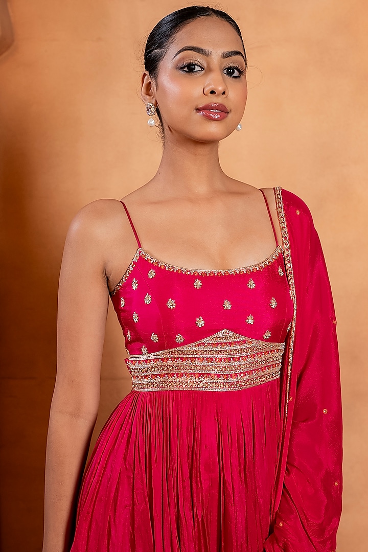 Gulabi Pink Silk Zardosi & Sequins Embroidered Wedding Anarkali Set by EnamourByRadha at Pernia's Pop Up Shop