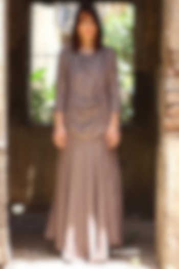 Brown Maxi Cowl Dress With Jacket by Enech By Nupur Harwani