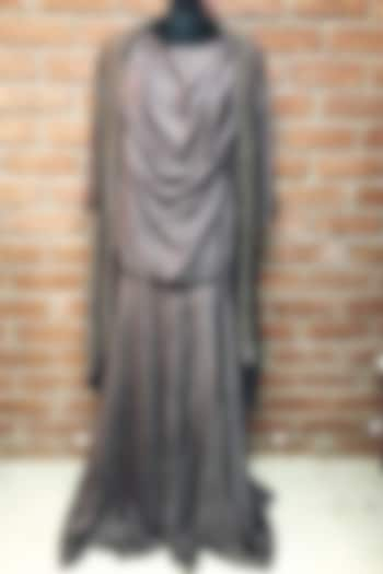 Grey Maxi Cowl Dress With Jacket by Enech By Nupur Harwani at Pernia's Pop Up Shop