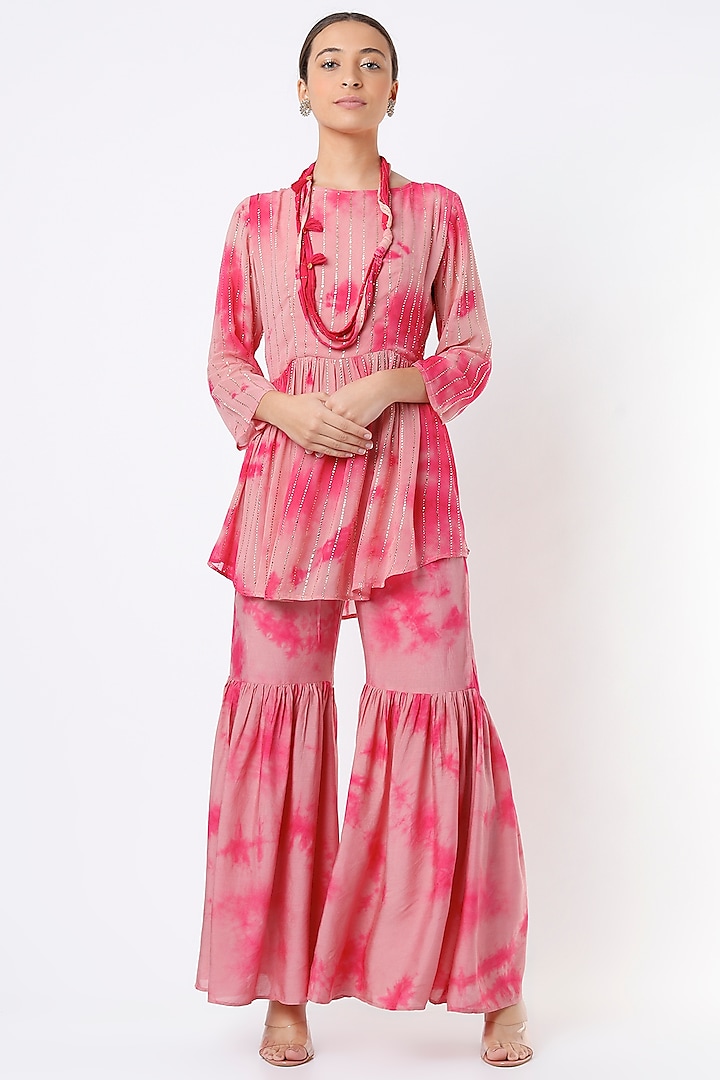 Rose Pink Printed Sharara Set by Enech By Nupur Harwani
