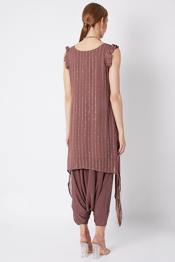 Wine Shimmery Tunic With Dhoti Pants & Necklace by EnEch By Nupur Harwani at Pernia's Pop Up Shop