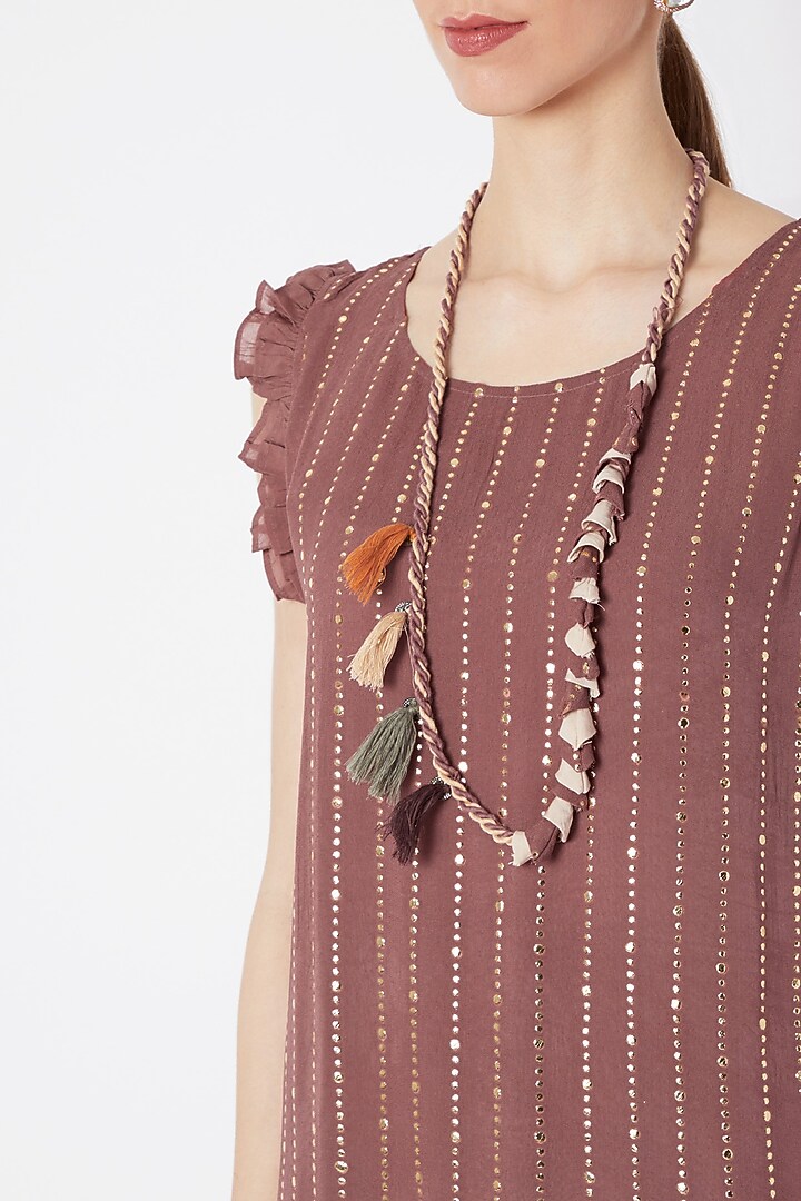 Wine Shimmery Tunic With Dhoti Pants & Necklace by EnEch By Nupur Harwani at Pernia's Pop Up Shop