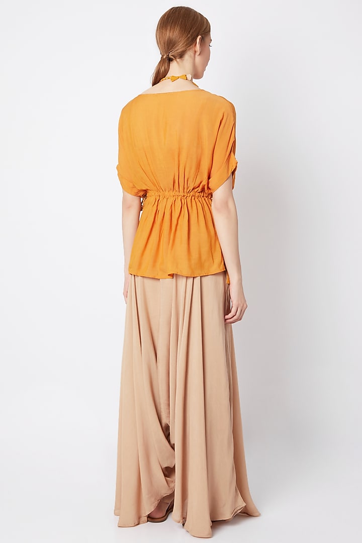Mustard Kimono With Dhoti Pants & Necklace by EnEch By Nupur Harwani at Pernia's Pop Up Shop