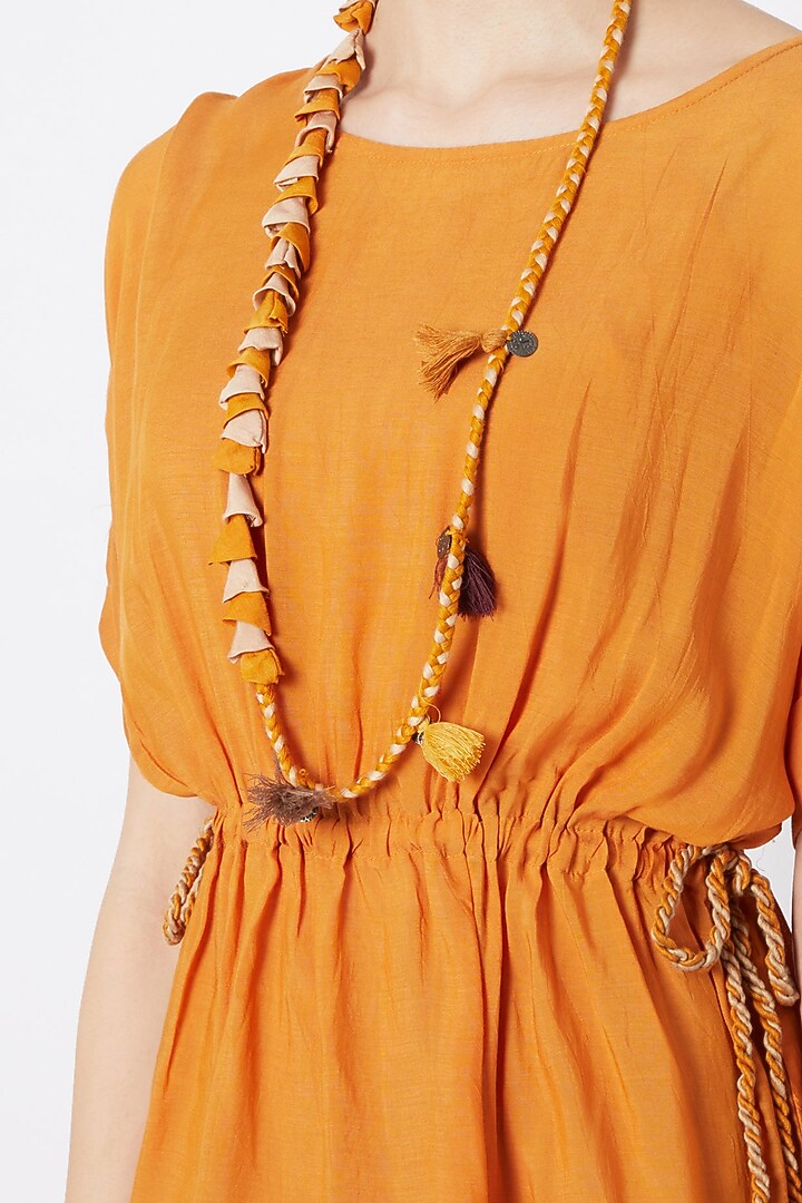 Mustard Kimono With Dhoti Pants & Necklace by EnEch By Nupur Harwani at Pernia's Pop Up Shop