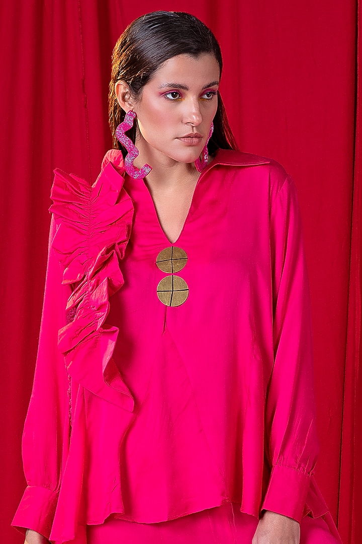 Pink Muslin Modal Pant Set by EnEch By Nupur Harwani at Pernia's Pop Up Shop