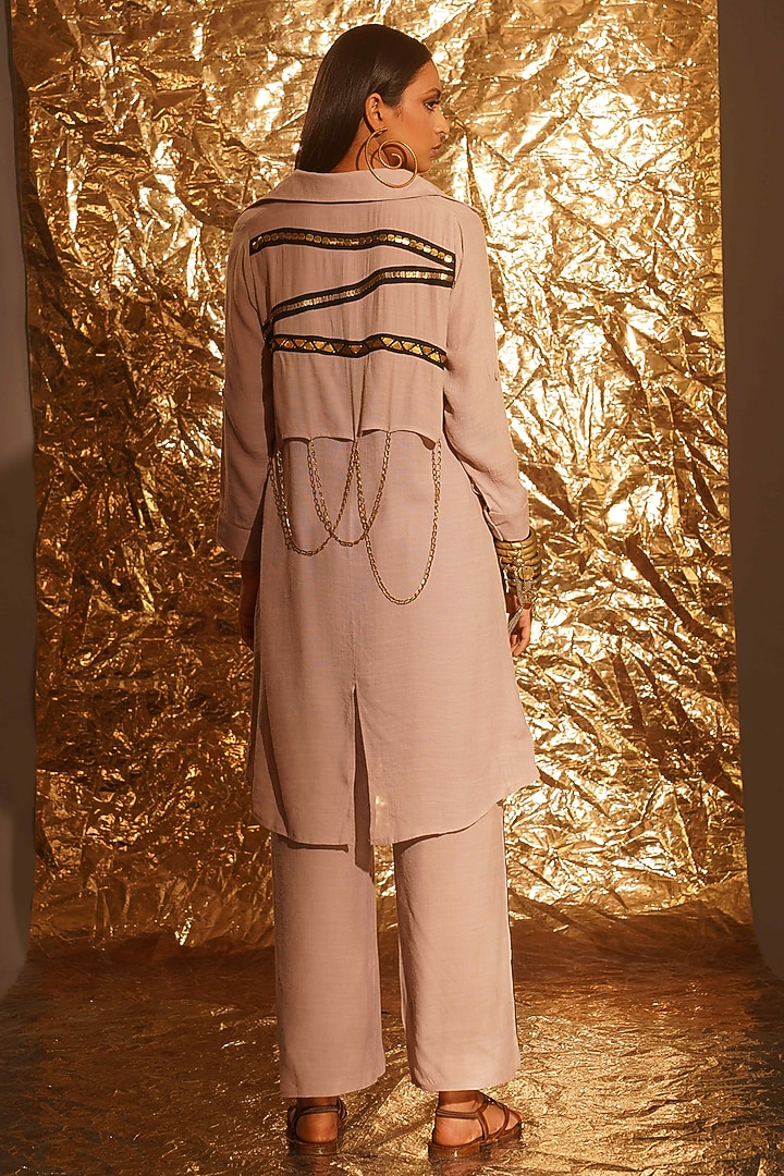 Dusty Lavender Thin Cotton Metallic Embellished Palazzo Pant Set by EnEch By Nupur Harwani at Pernia's Pop Up Shop