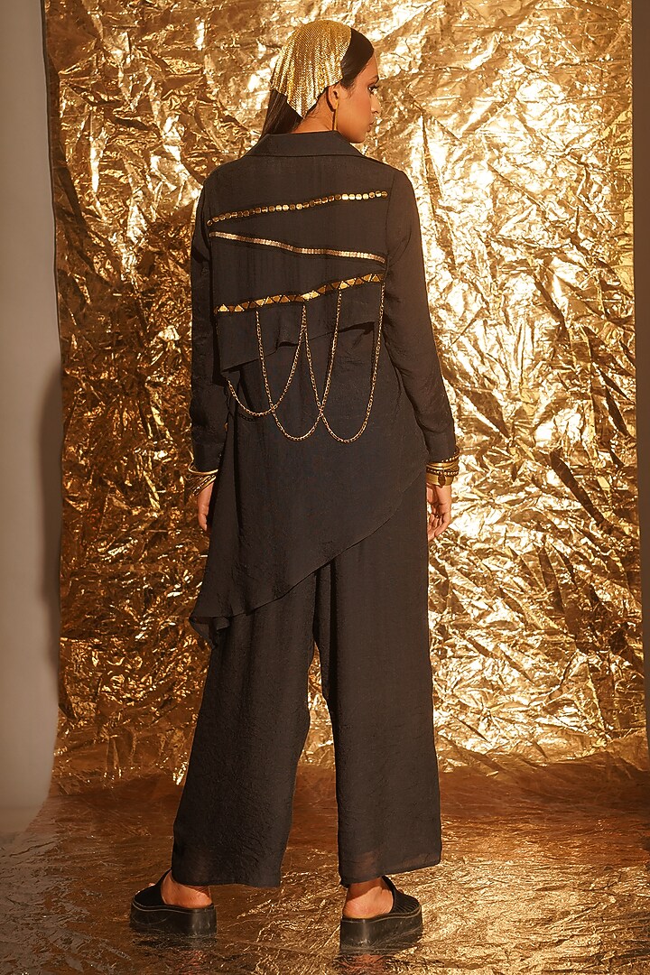 Black Thin Cotton Metallic Embellished Co-Ord Set by EnEch By Nupur Harwani at Pernia's Pop Up Shop