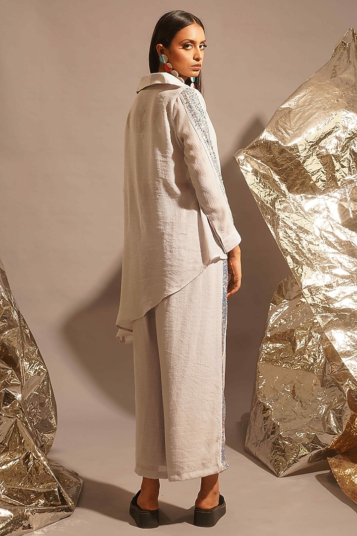 Light Grey Thin Cotton Sequins Embellished Co-Ord Set by EnEch By Nupur Harwani at Pernia's Pop Up Shop