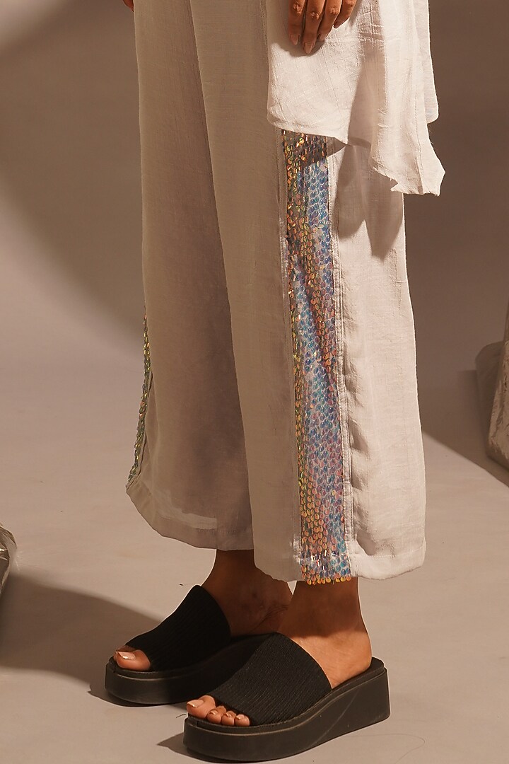 Light Grey Thin Cotton Sequins Embellished Co-Ord Set by EnEch By Nupur Harwani at Pernia's Pop Up Shop