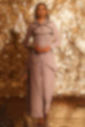 Dusty Lavender Thin Cotton Gold Metallic Embellished Co-Ord Set by EnEch By Nupur Harwani at Pernia's Pop Up Shop