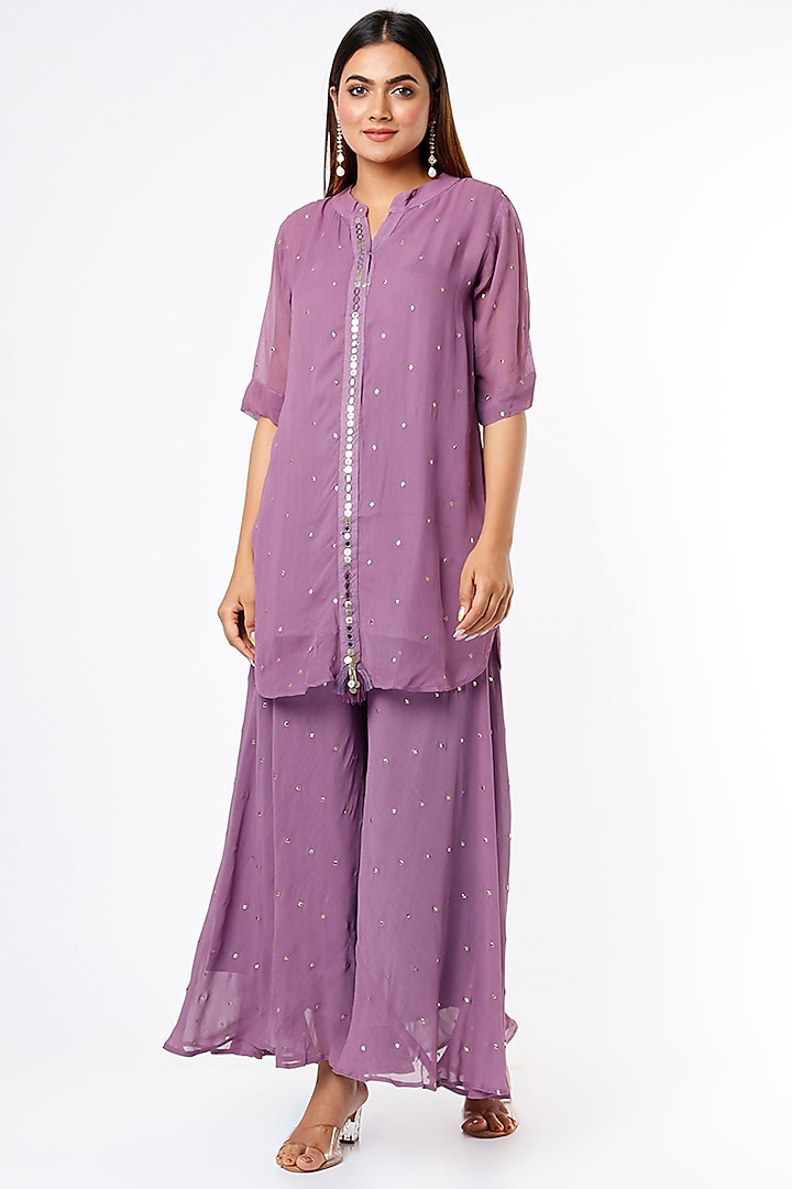 Lavender Muslin Modal Pant Set by Enech By Nupur Harwani