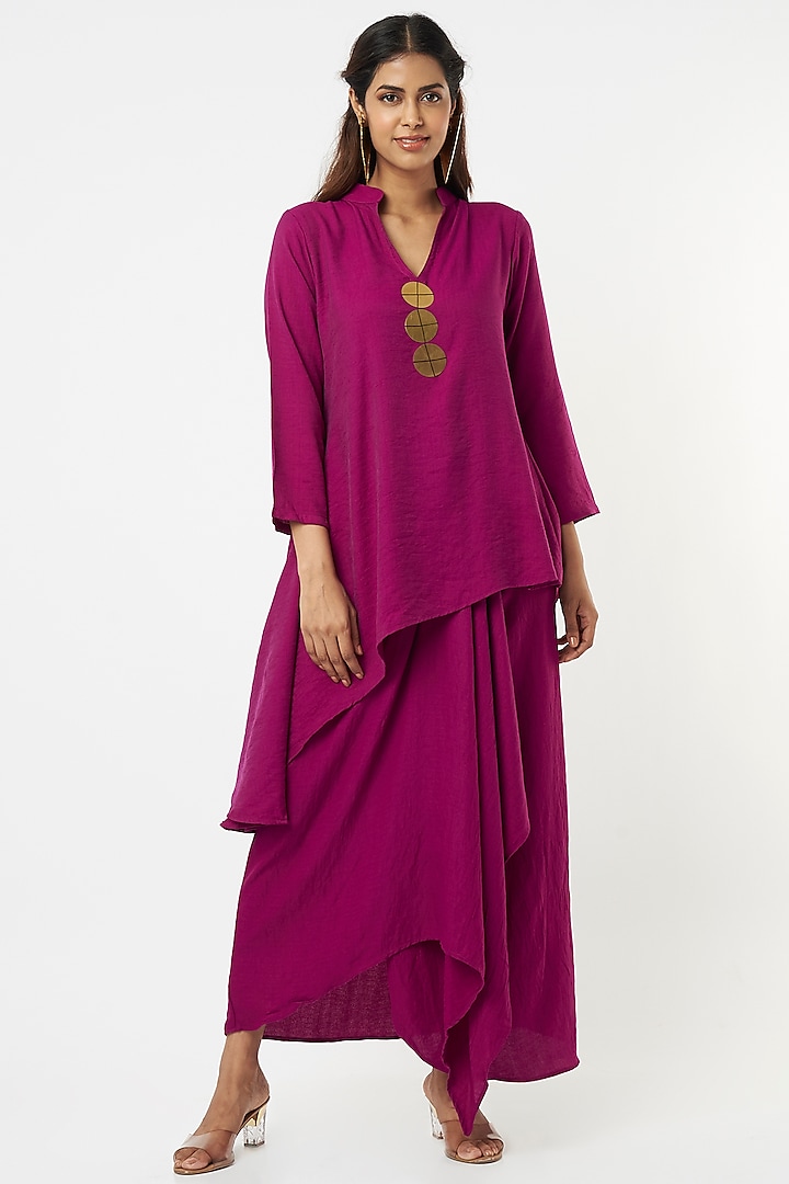Purple Khadi Draped Skirt Set by EnEch By Nupur Harwani