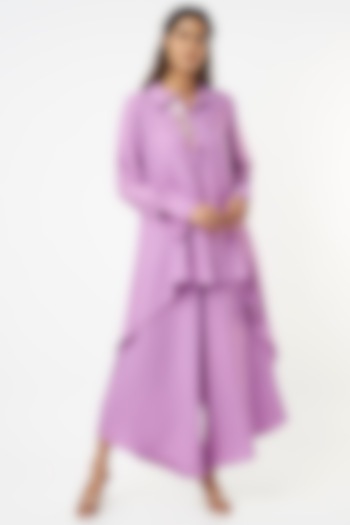 Lavender Linen Asymmetrical Palazzo Pant Set by EnEch By Nupur Harwani at Pernia's Pop Up Shop