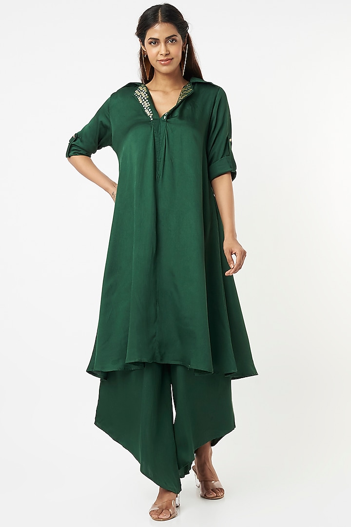 Dark Green Embellished Tunic Set by EnEch By Nupur Harwani