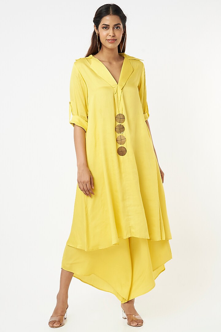 Neon Yellow Embellished Tunic Set by EnEch By Nupur Harwani