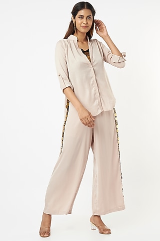 Grey Muslin Silk Modal Palazzo Pant Set by EnEch By Nupur Harwani