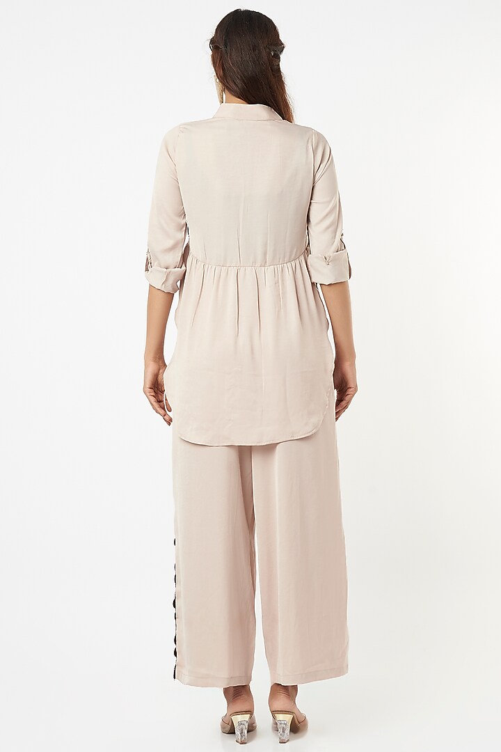 Grey Muslin Silk Modal Palazzo Pant Set by EnEch By Nupur Harwani at Pernia's Pop Up Shop