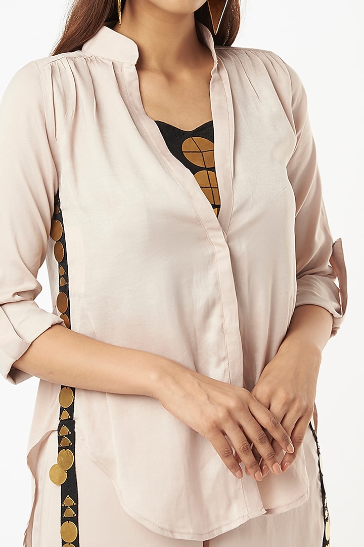 Grey Muslin Silk Modal Palazzo Pant Set by EnEch By Nupur Harwani at Pernia's Pop Up Shop