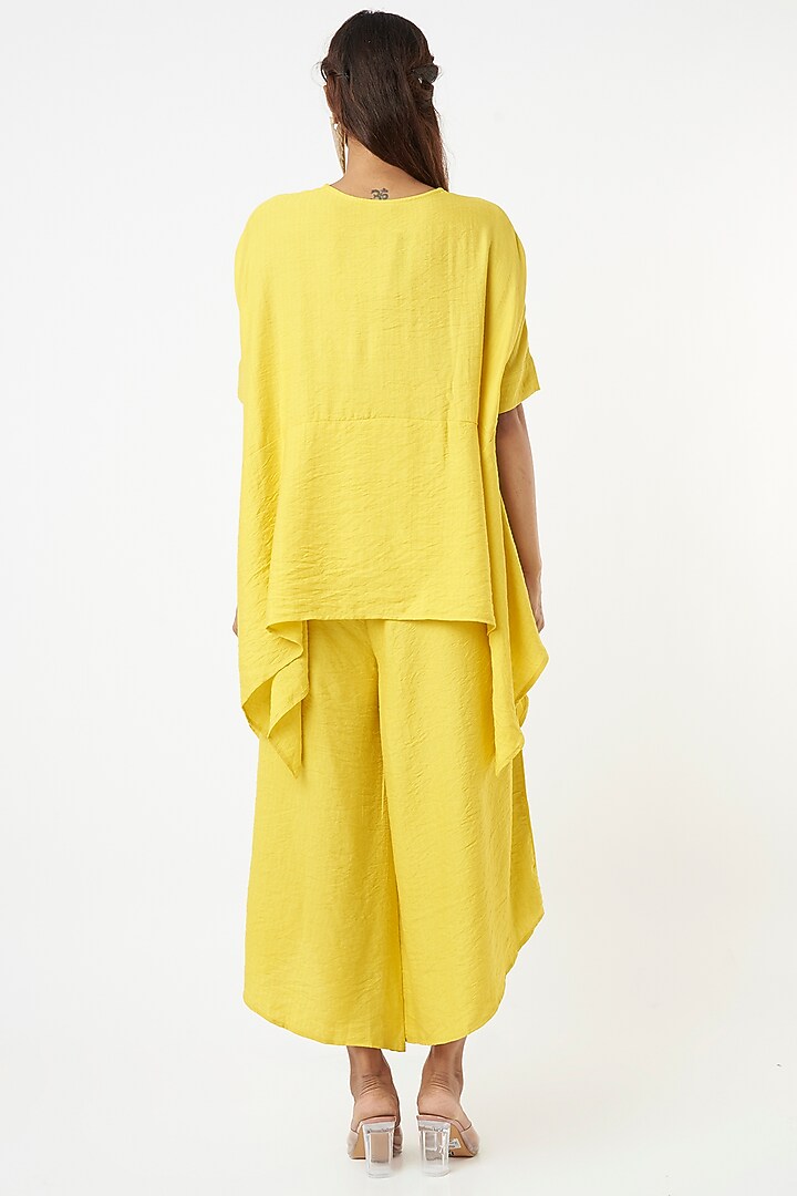Neon Yellow Khadi Asymmetrical Palazzo Pant Set by EnEch By Nupur Harwani at Pernia's Pop Up Shop