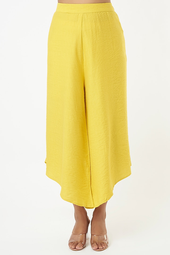 Neon Yellow Khadi Asymmetrical Palazzo Pant Set by EnEch By Nupur Harwani at Pernia's Pop Up Shop