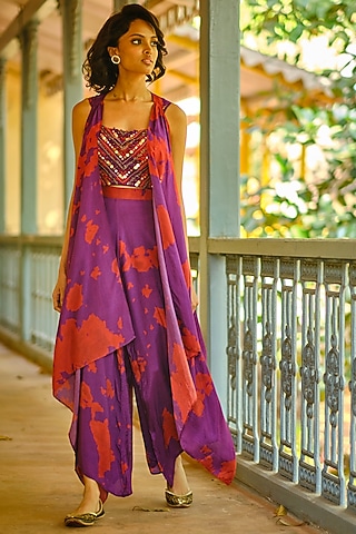 Purple Digital Printed Jacket Set by Enech By Nupur Harwani