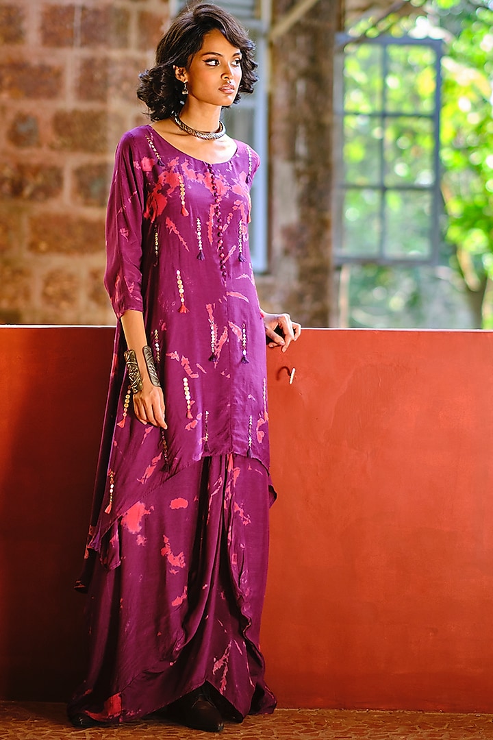 Purple Digital Printed Dhoti Style Jumpsuit by Enech By Nupur Harwani