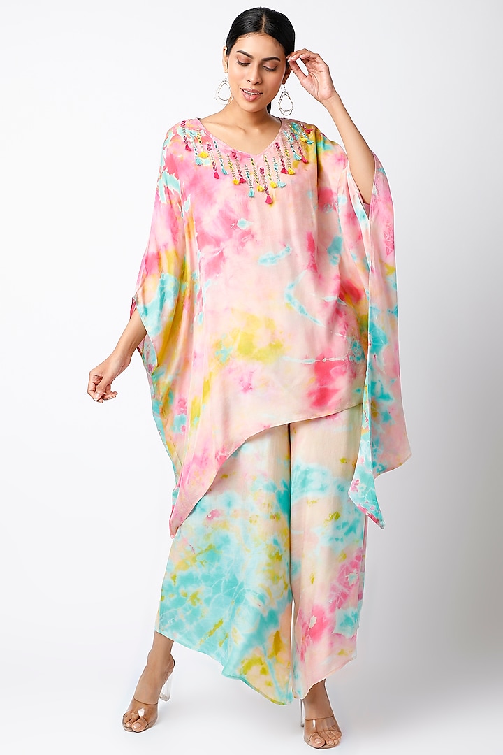 Multi-Colored Embroidered Kaftan Set by EnEch By Nupur Harwani