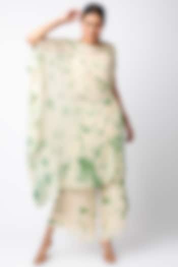 Ivory Shimmer Tie-Dye Tunic Set by EnEch By Nupur Harwani