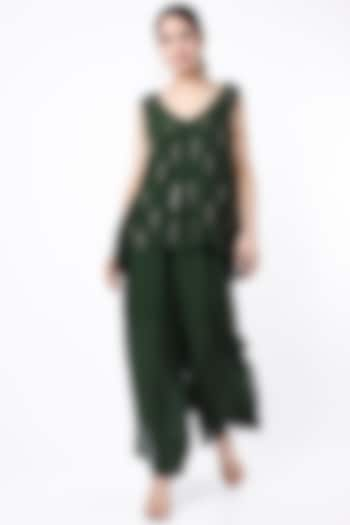 Bottle Green Tie-Dye Jumpsuit by EnEch By Nupur Harwani at Pernia's Pop Up Shop