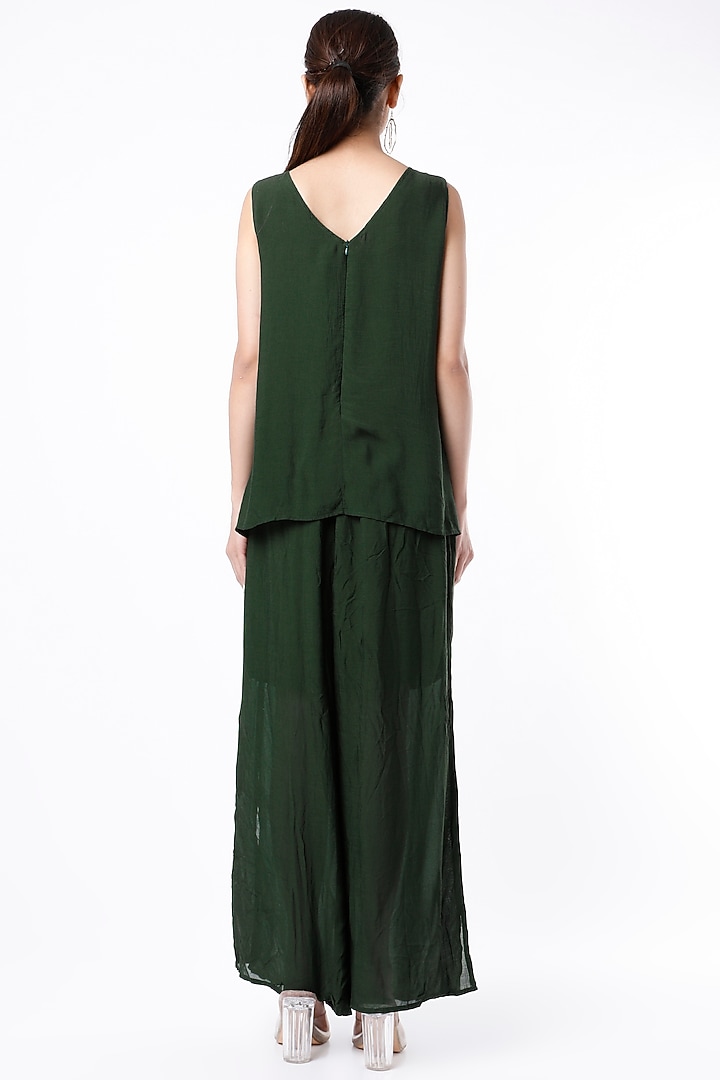 Bottle Green Tie-Dye Jumpsuit by EnEch By Nupur Harwani at Pernia's Pop Up Shop