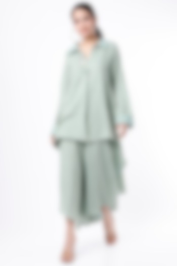 Powder Blue Asymmetrical Palazzo Set by EnEch By Nupur Harwani at Pernia's Pop Up Shop