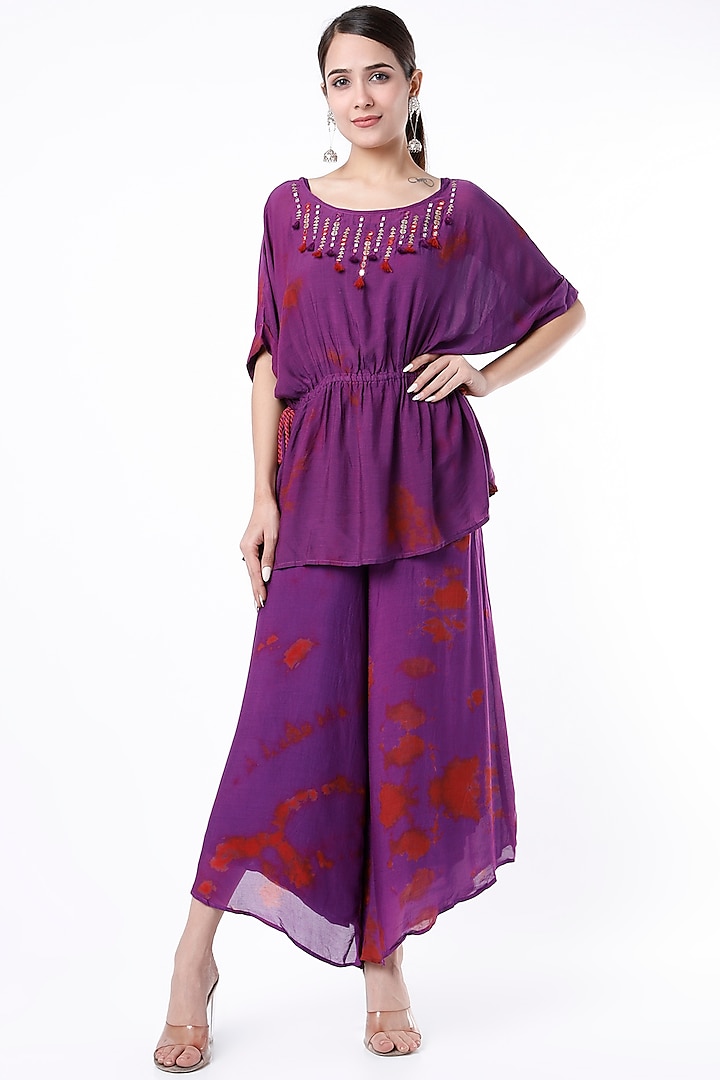 Purple Tie-Dye Kimono Tunic Set by EnEch By Nupur Harwani