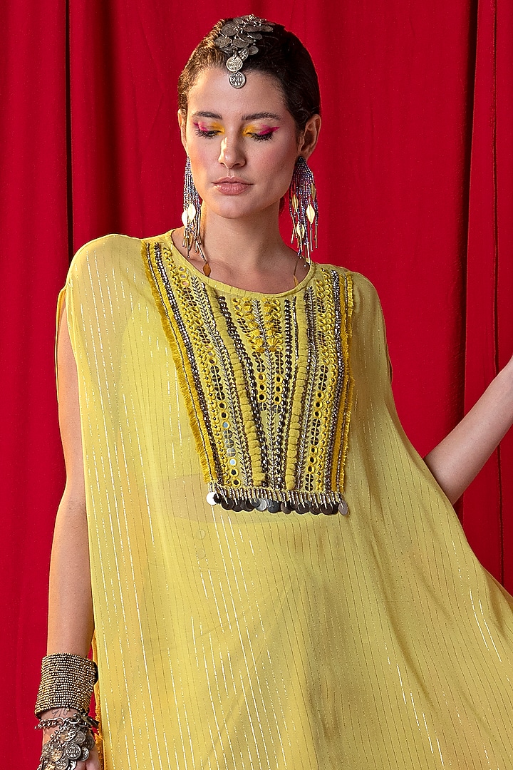 Lime Green Embroidered Kimono Tunic Set by EnEch By Nupur Harwani at Pernia's Pop Up Shop