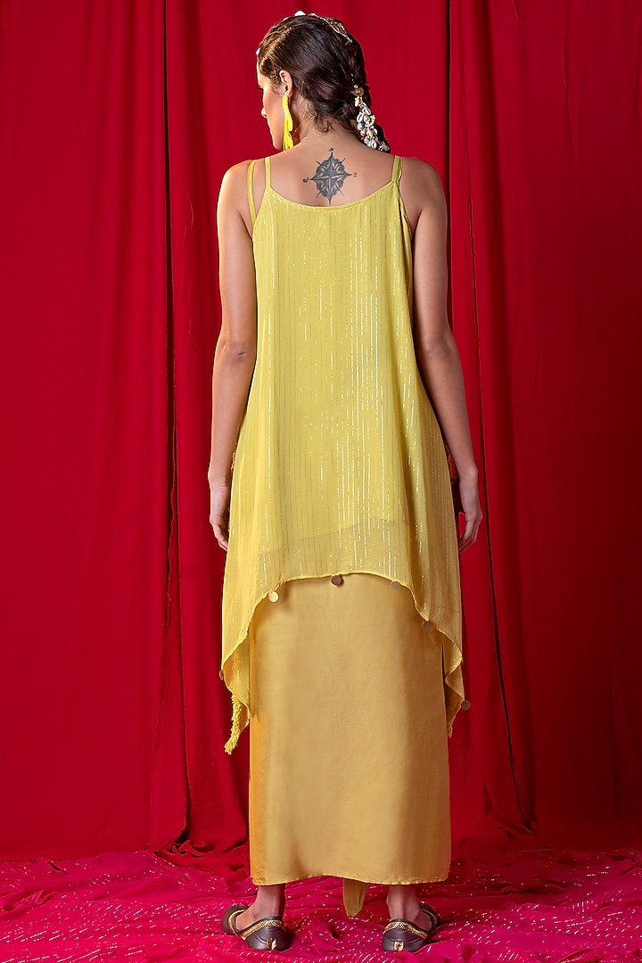 Lime Green Embroidered Spaghetti Tunic Set by EnEch By Nupur Harwani at Pernia's Pop Up Shop