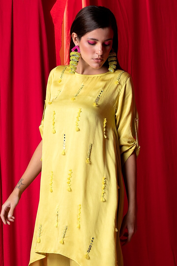Lime Green Embellished High-Low Tunic Set by EnEch By Nupur Harwani at Pernia's Pop Up Shop