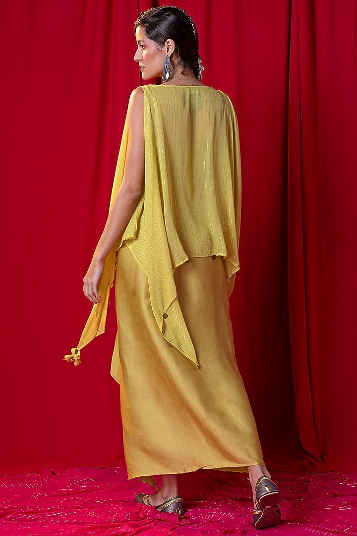 Lime Green Embroidered Kimono Tunic Set by EnEch By Nupur Harwani at Pernia's Pop Up Shop