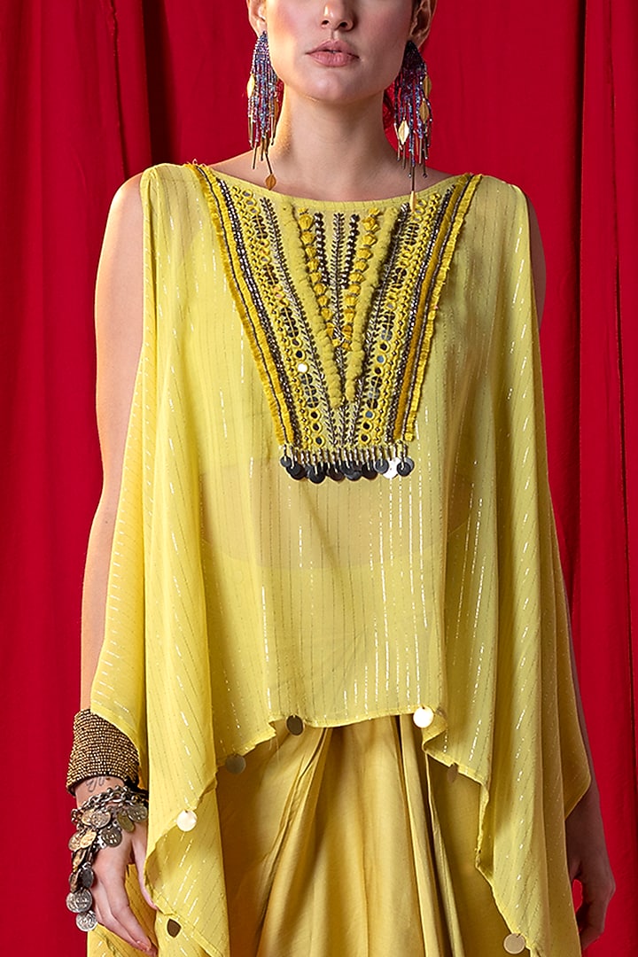 Lime Green Embroidered Kimono Tunic Set by EnEch By Nupur Harwani at Pernia's Pop Up Shop