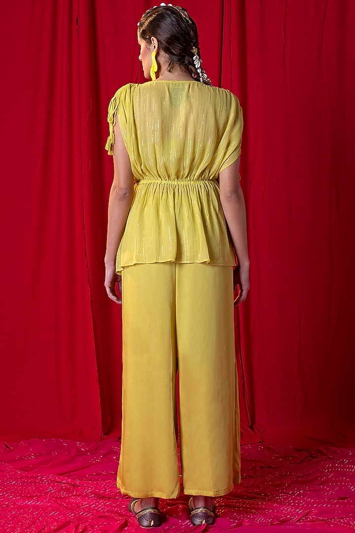 Lime Green Muslin Modal Palazzo pant Set by EnEch By Nupur Harwani at Pernia's Pop Up Shop