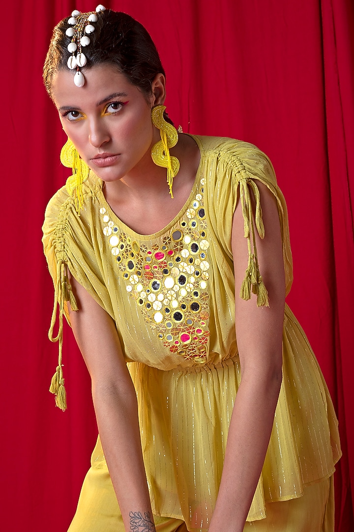 Lime Green Muslin Modal Palazzo pant Set by EnEch By Nupur Harwani at Pernia's Pop Up Shop