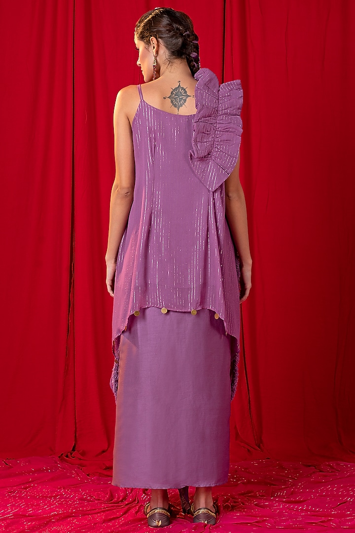 Lavender Frilled Asymmetrical Tunic Set by EnEch By Nupur Harwani at Pernia's Pop Up Shop