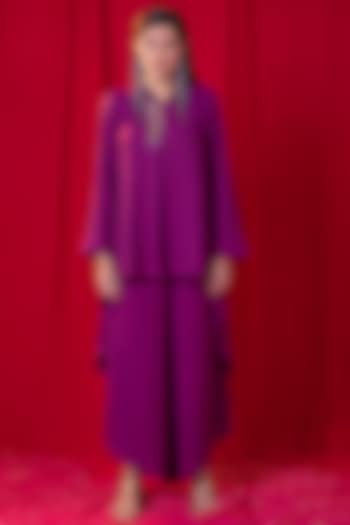 Purple Khadi Asymmetrical Pant Set by EnEch By Nupur Harwani