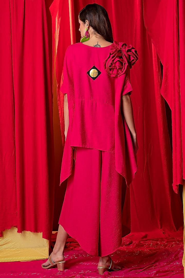 Rani Pink Khadi Asymmetrical Pant Set by EnEch By Nupur Harwani at Pernia's Pop Up Shop